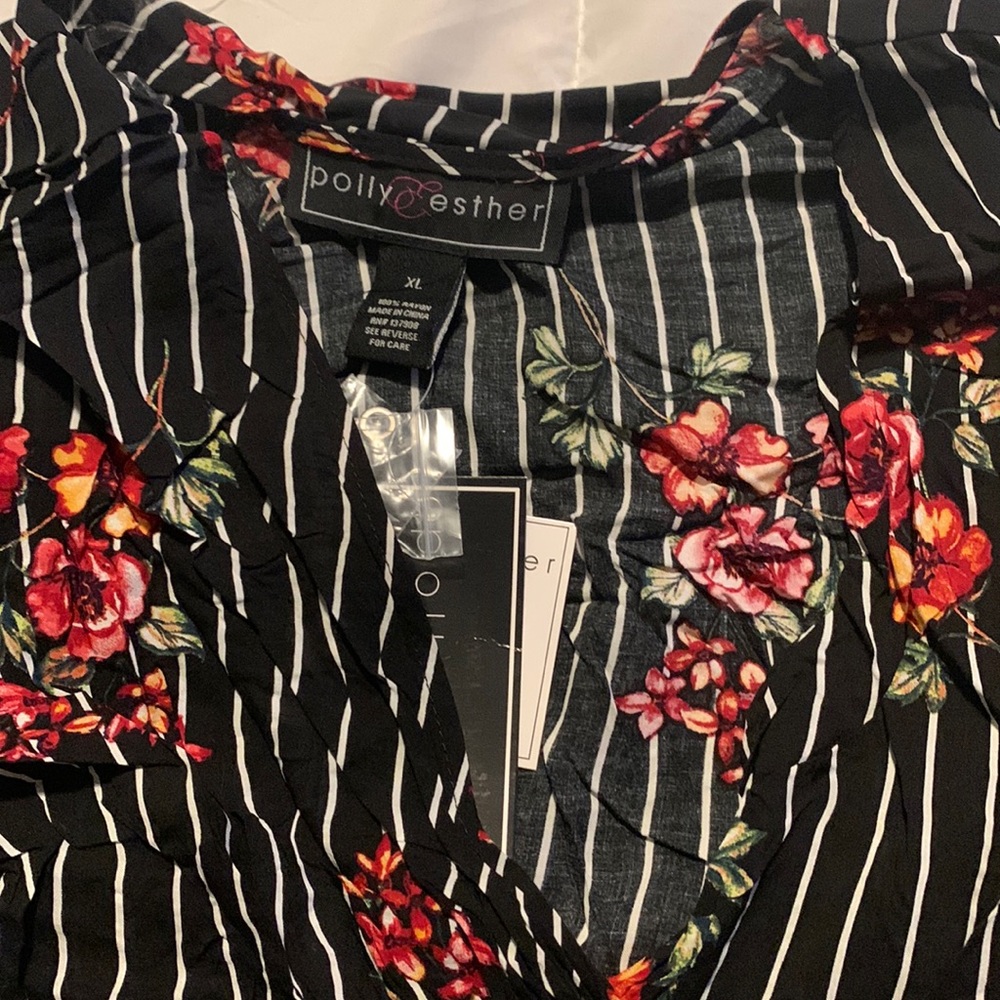 Pin stripe and floral wrap top